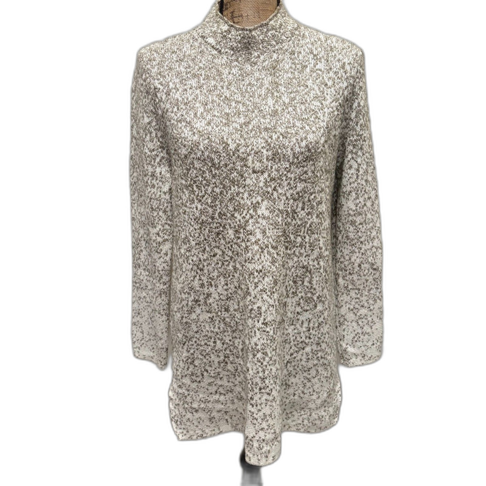 Pure Jill Mock‎ Neck Tunic Sweater Tan Neutral Marled Knit Cotton Size Small